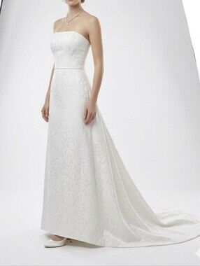 Strapless Mikaella wedding dress Blue Bird Dress a-line white jacquard Size 12